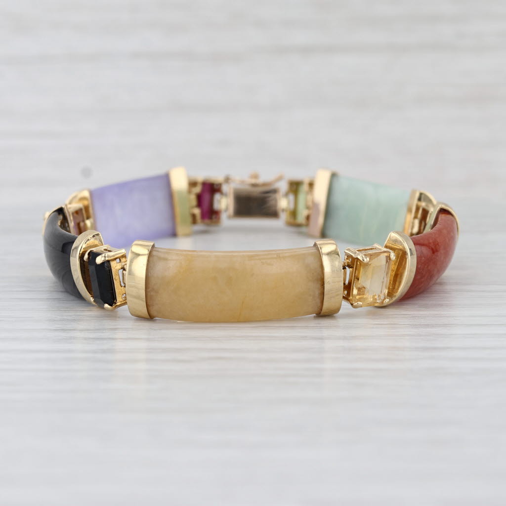 Jadeite Jade Peridot Garnet Citrine Amethyst Bracelet 14k Yellow Gold 7.25" 10mm