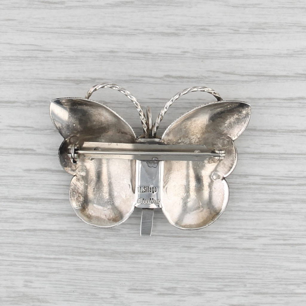 N Silago Navajo Butterfly Brooch Sterling Silver Turquoise Native American Pin