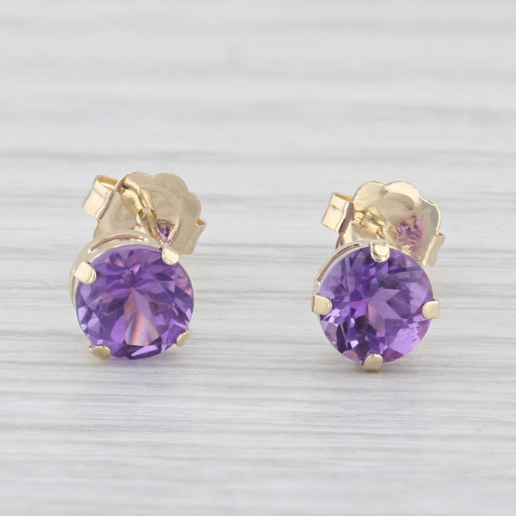 Light Gray 0.94ctw Amethyst Stud Earrings 14k Yellow Gold Round Solitaires