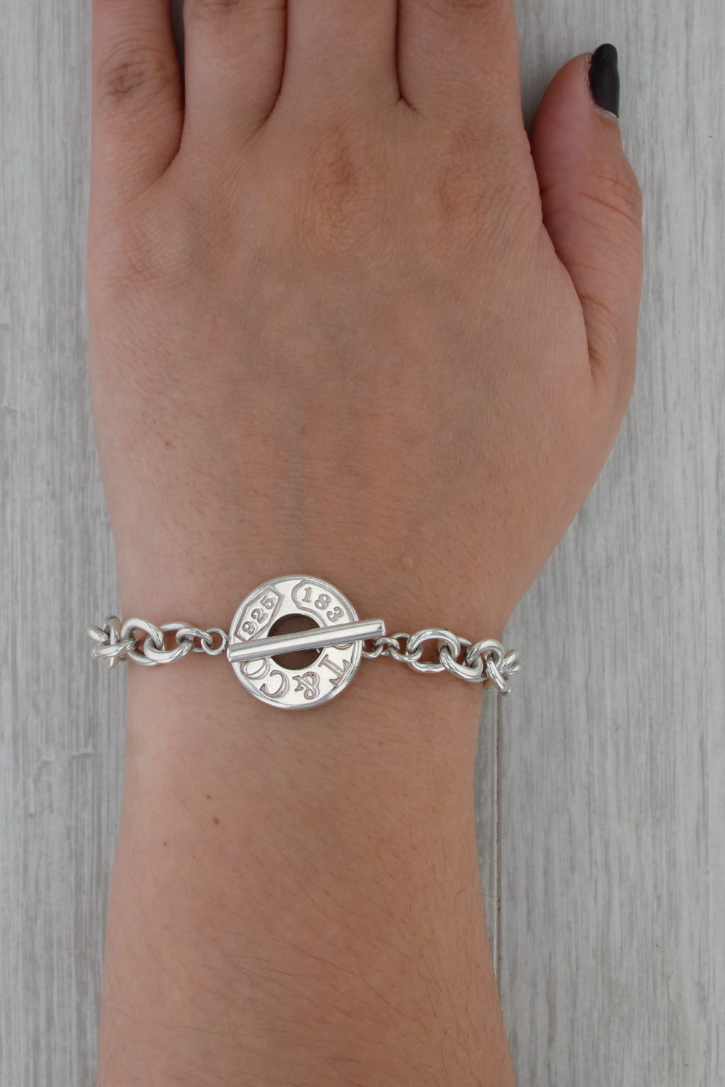 Tiffany & Co 1837 Toggle Charm Bracelet w/ Pouch Sterling Silver 7.5"
