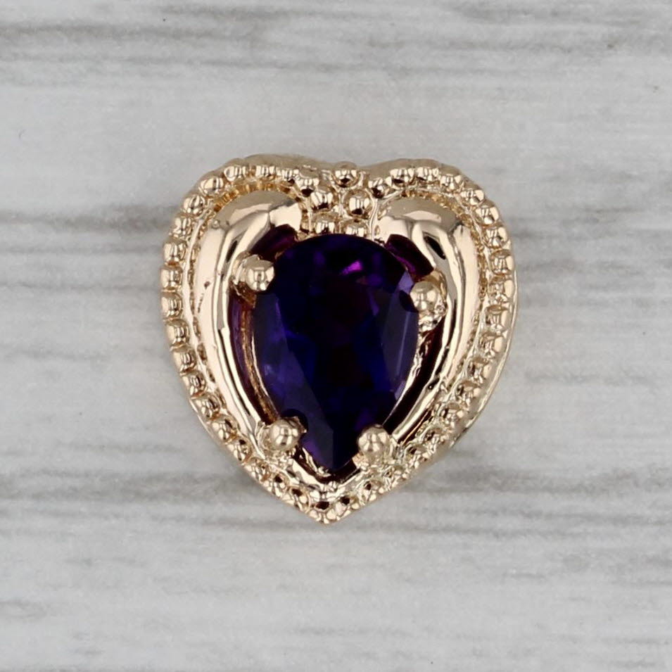 Gray 0.25ct Amethyst Heart Slide Bracelet Charm 14k Yellow Gold Vintage Old Victoria