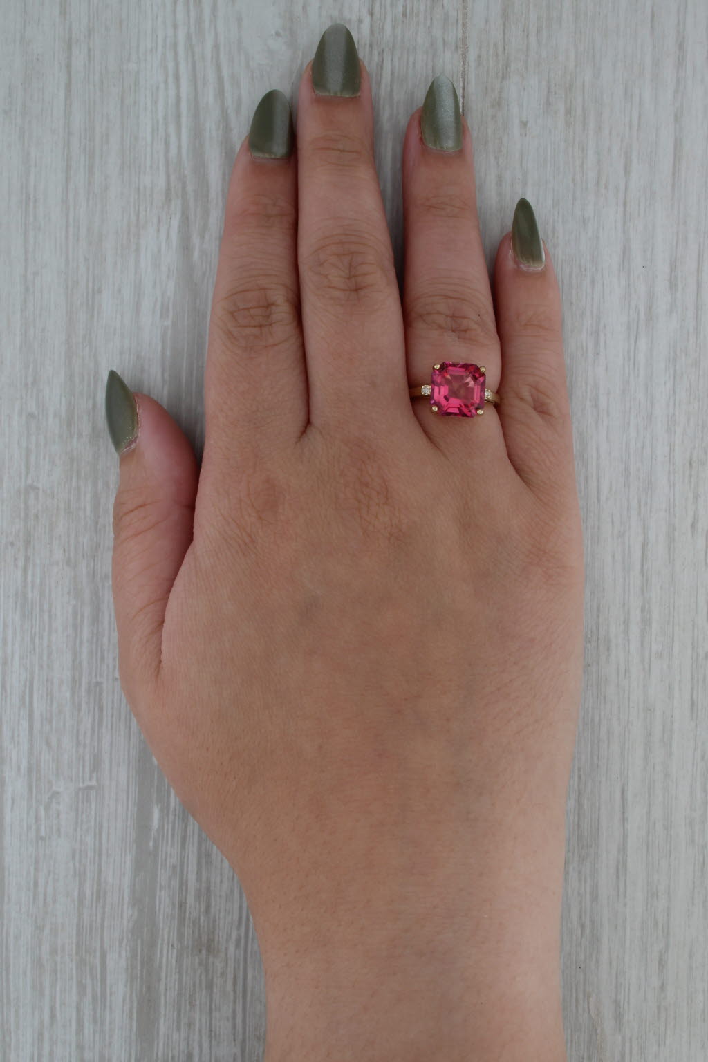 6.08ct Pink Mystic Topaz Solitaire Ring 10k Yellow Gold Size 6 Diamond Accents