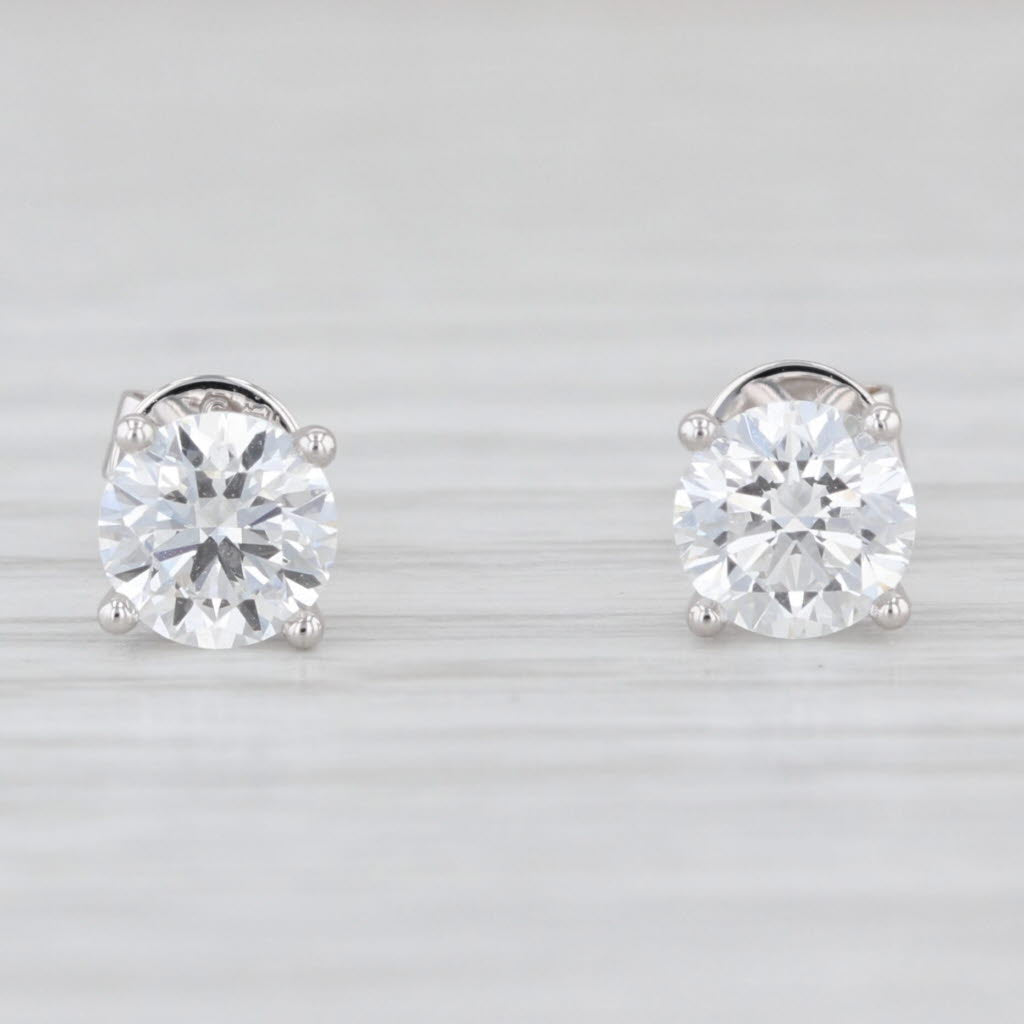 New 1.13ctw Round Lab Grown Diamond Stud Earrings 14k White Gold Studs
