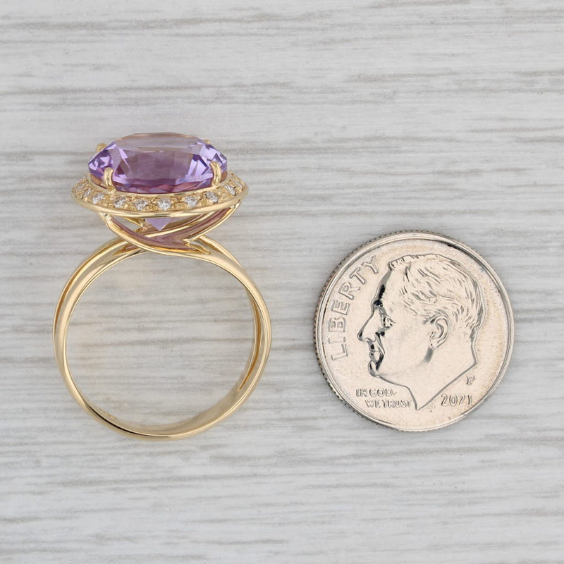 6.56ctw Round Amethyst Diamond Halo Ring 18k Yellow Gold Size 6.5 Cocktail