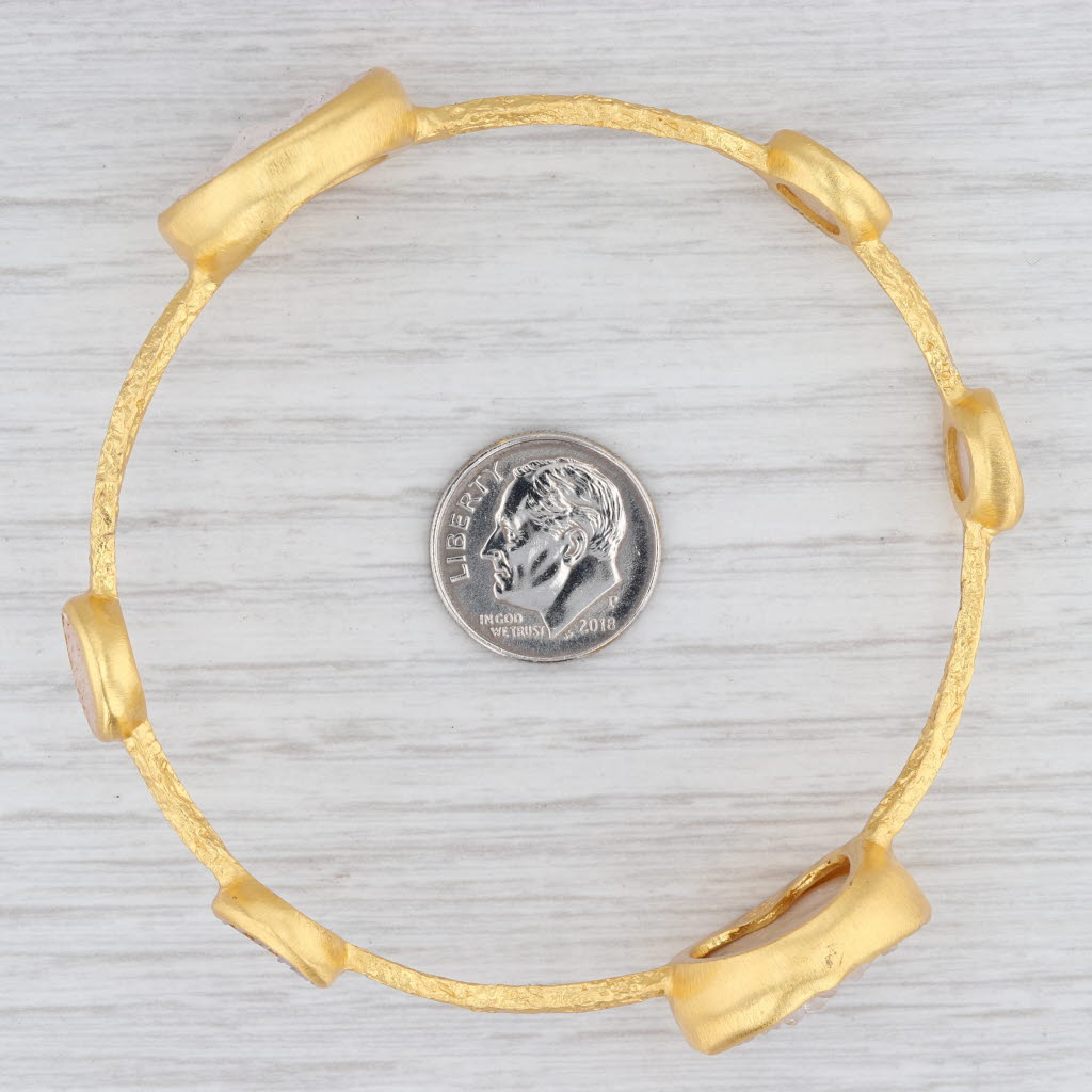 New Nina Wynn Bangle Bracelet 8" Druzy Quartz 22k Gold Vermeil Sterling Silver