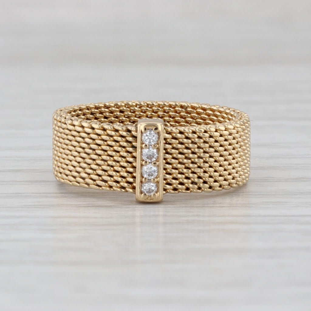 Tiffany & Co Somerset Diamond Mesh Ring 18k Yellow Gold Size 6.5 Band w/ Pouch
