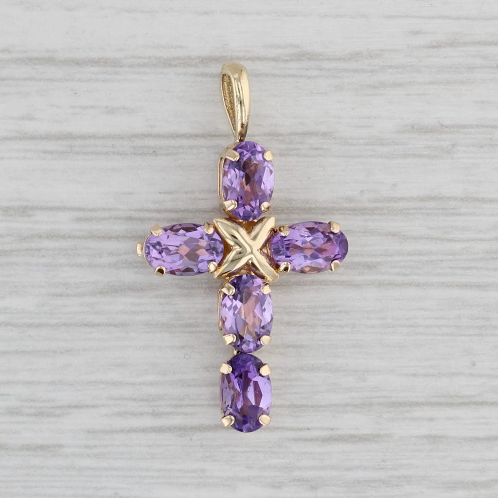 Gray 2.20ctw Amethyst Cross Pendant 10k Yellow Gold