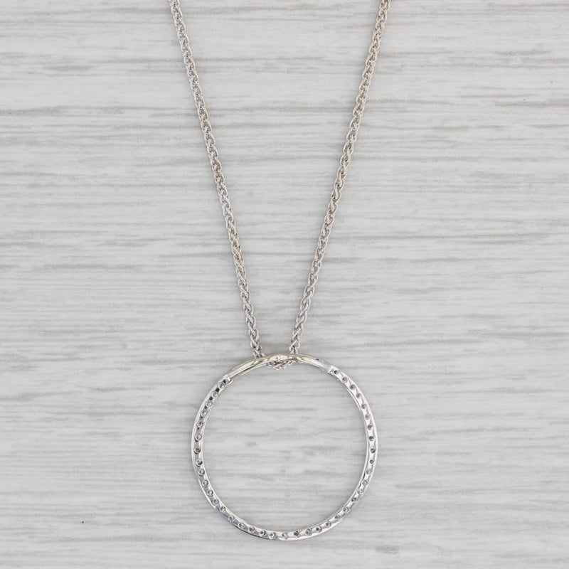 Light Gray 0.15ctw Diamond Eternity Circle Pendant Necklace 14k White Gold Wheat Chain