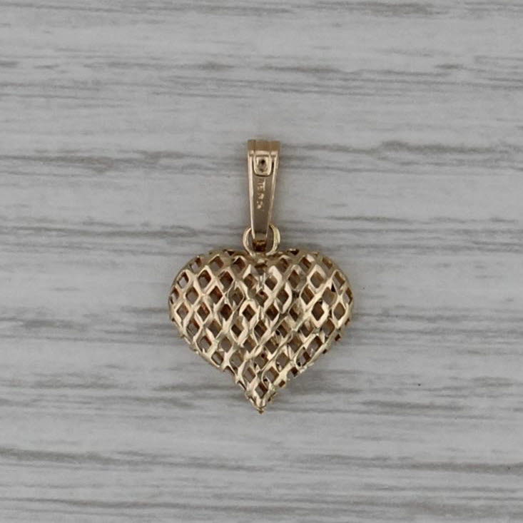 Mesh Crosshatch Openwork Puffy Heart Pendant 14k Yellow Gold Small Drop