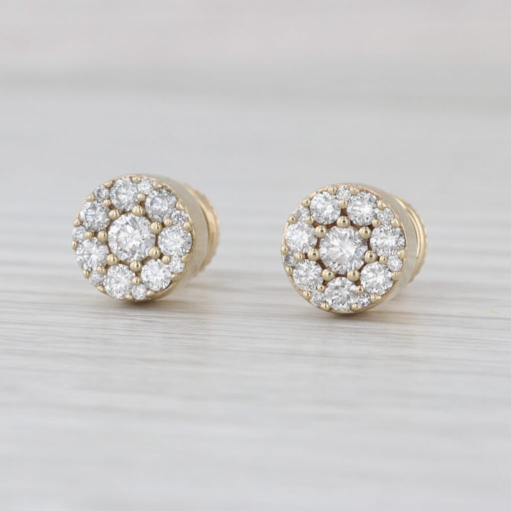 New 0.84ctw Diamond Cluster Stud Earrings 10k Yellow Gold Screw Back Studs