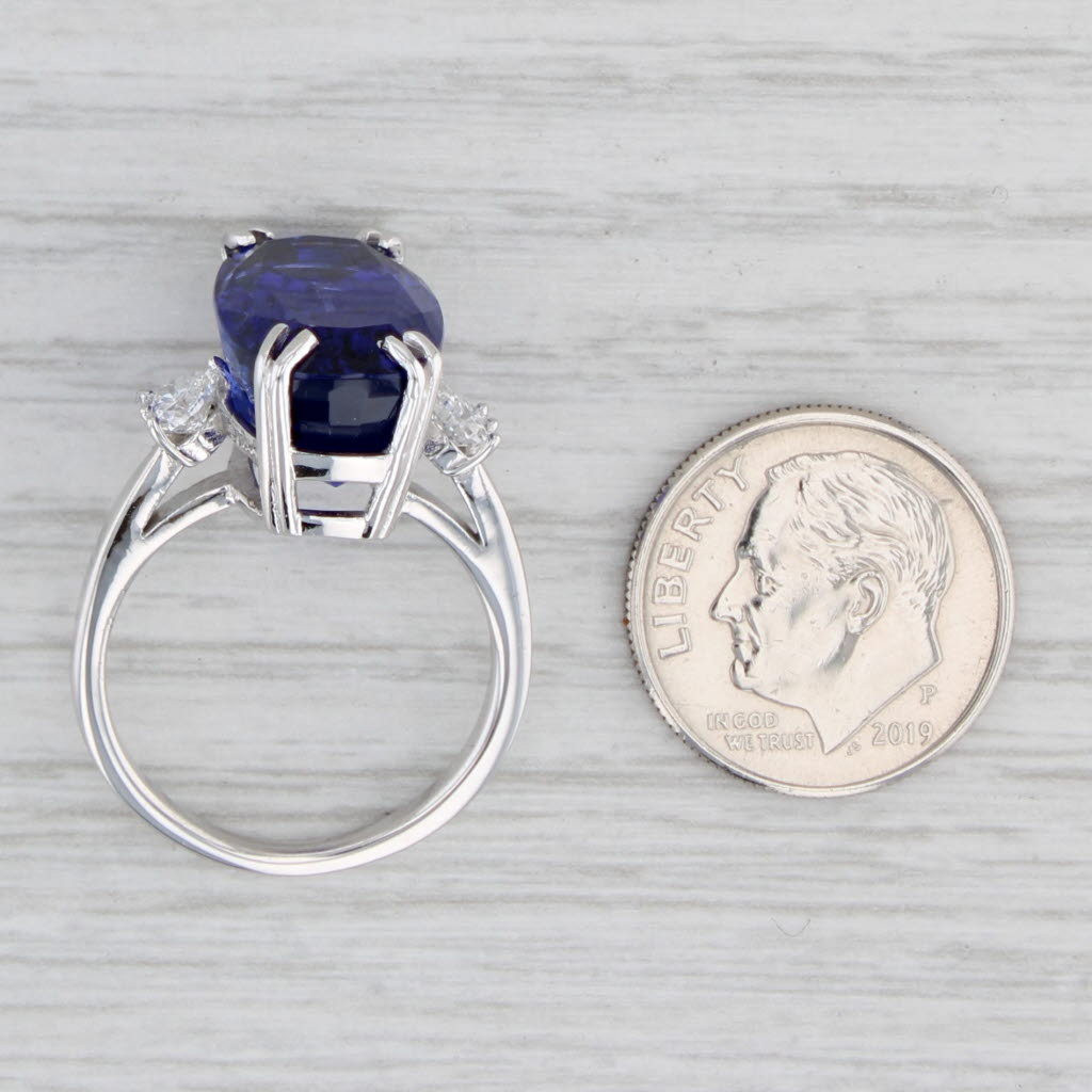 Light Gray 12.92ctw Cushion GIA Tanzanite Diamond Hearts Ring 18k White Gold Size 7