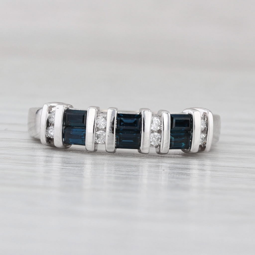 0.68ctw Blue Sapphire Diamond Ring 14k White Gold Size 8 Stackable Bridal