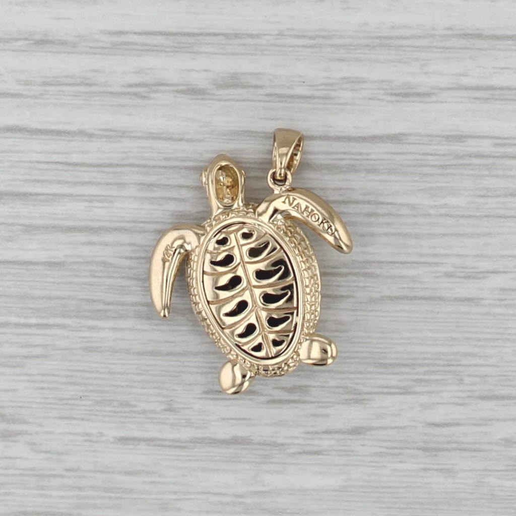 Na Hoku Sea Turtle Pendant Multicolor Shell Mosaic 14k Yellow Gold Nautical
