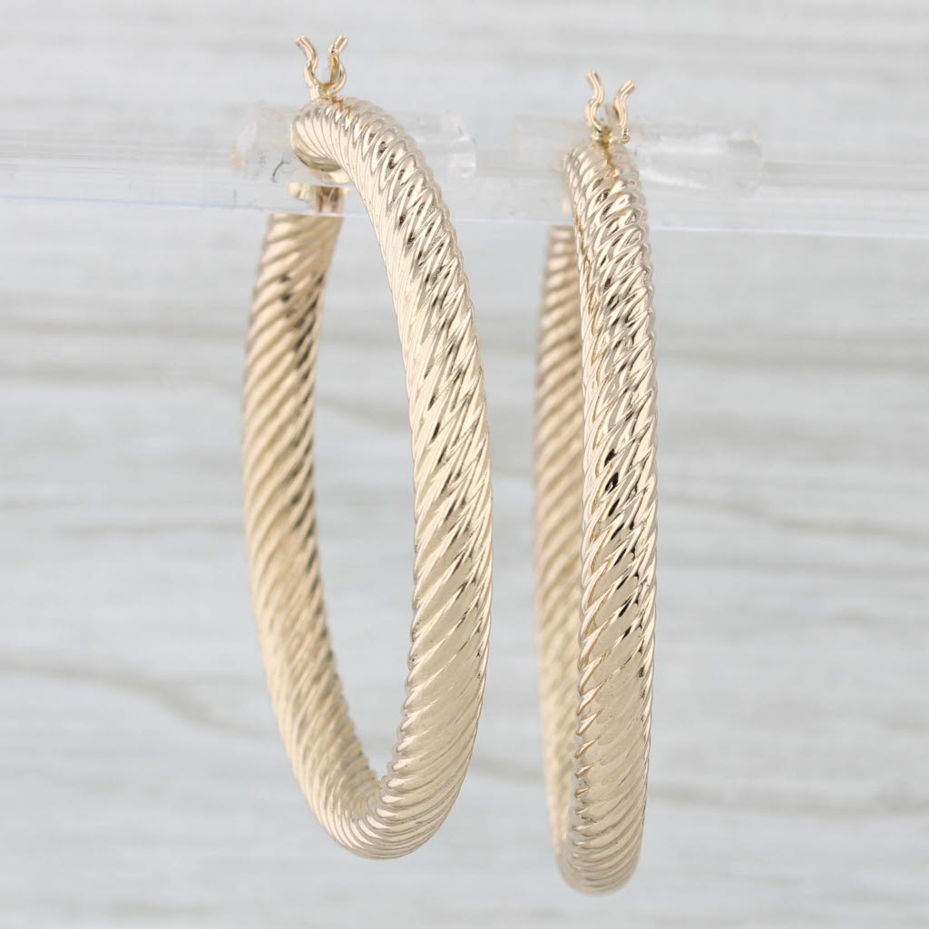 Light Gray Woven Hoop Earrings 14k Yellow Gold Round Snap Top Hoops