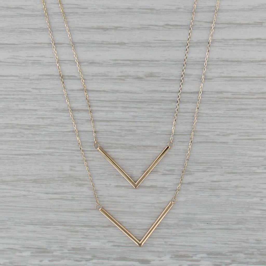 Double Chain V Necklace 18k Yellow Gold 18" Cable Chain