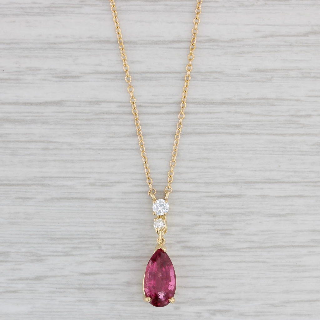 Light Gray 2.04ctw Rubelite Tourmaline Diamond Pendant Necklace 18k 14k Gold Cable Chain