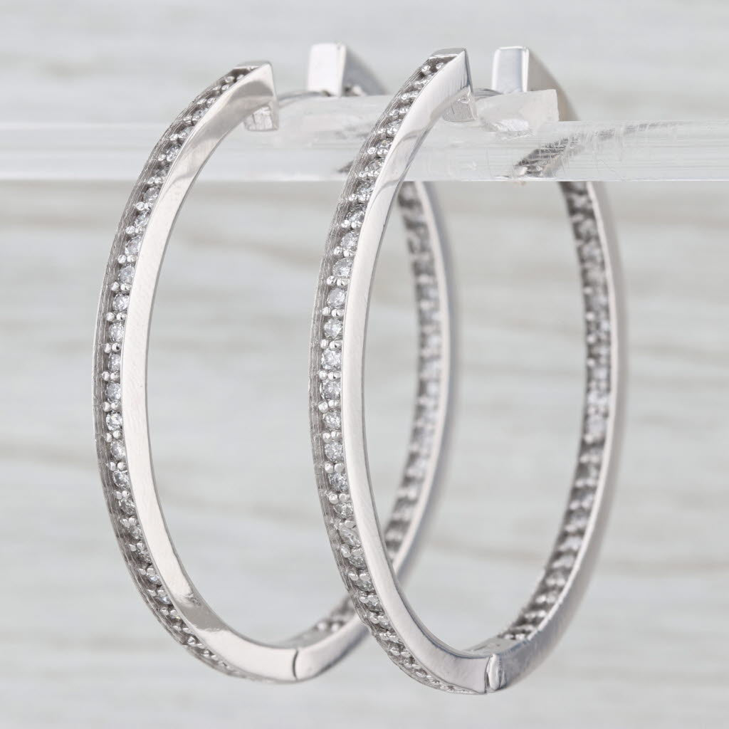 2.24ctw Inside Out Diamond Hoop Earrings 14k White Gold Round Hoops Snap Top