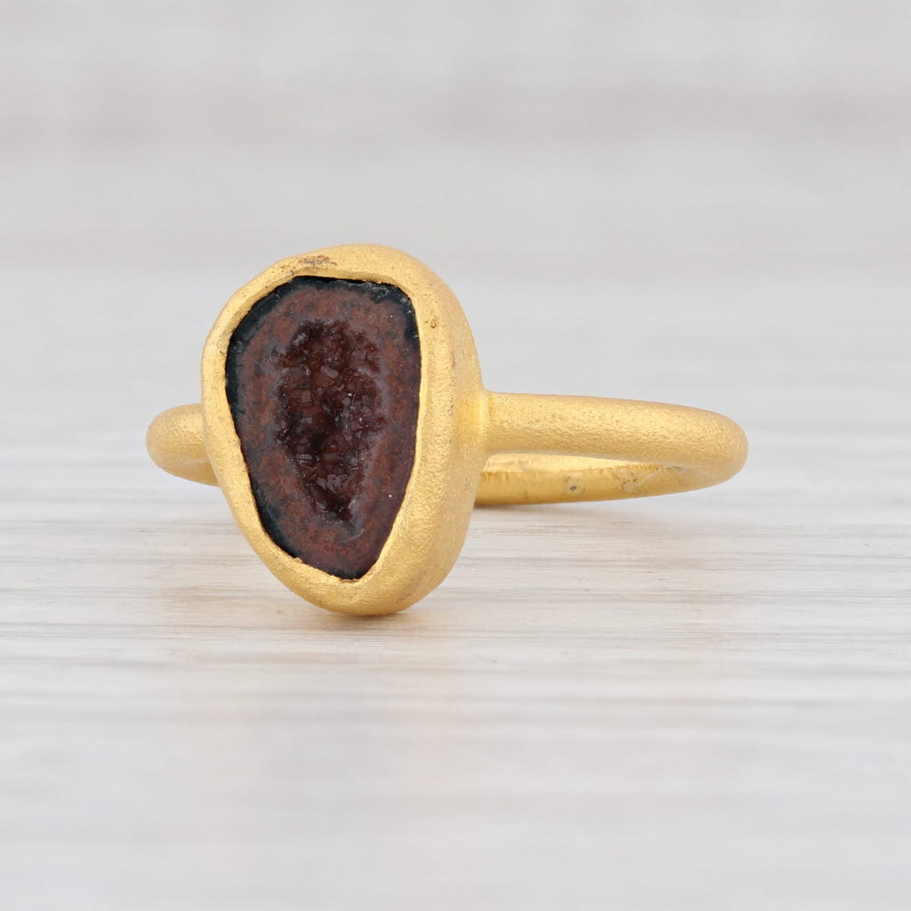 New Nina Wynn Red Agate Geode Ring Sterling Silver 22k Gold Vermeil Size 7
