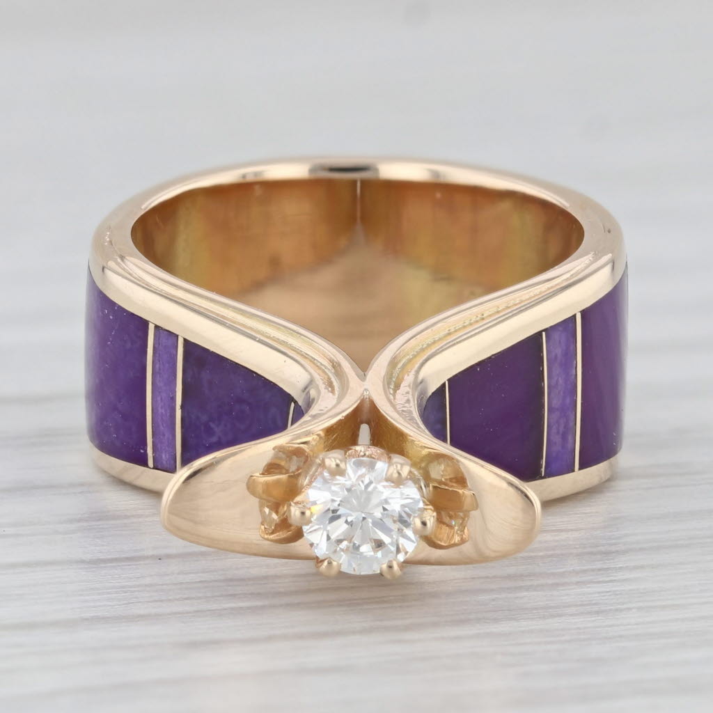 Light Gray 0.27ct Diamond Purple Sugilite Mosaic Ring 14k Yellow Gold Size 5.25