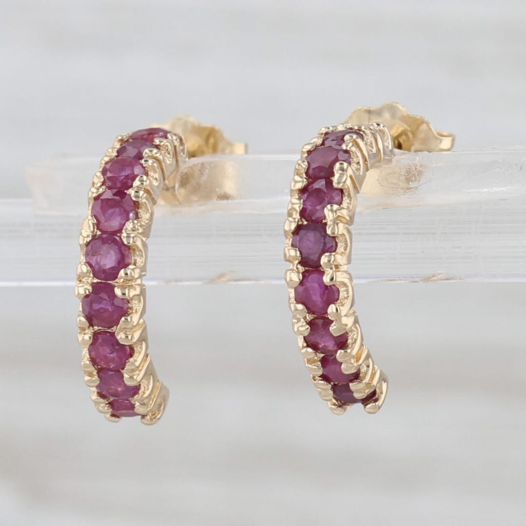 0.72ctw Ruby Half Hoop Earrings 14k Yellow Gold Drops