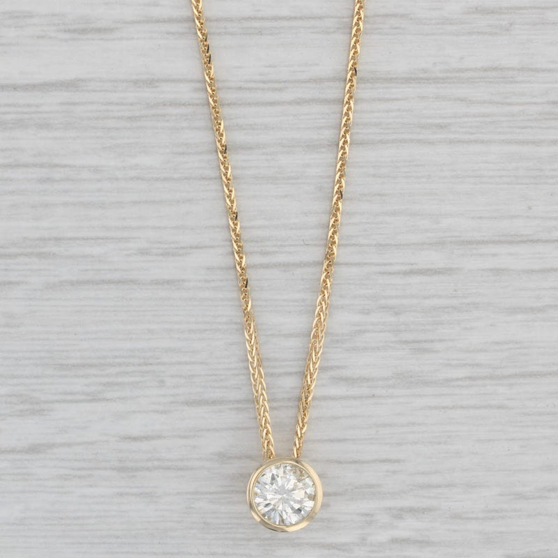 0.57ct Diamond Solitaire Floating Pendant Necklace 14k Gold 18" Wheat Chain