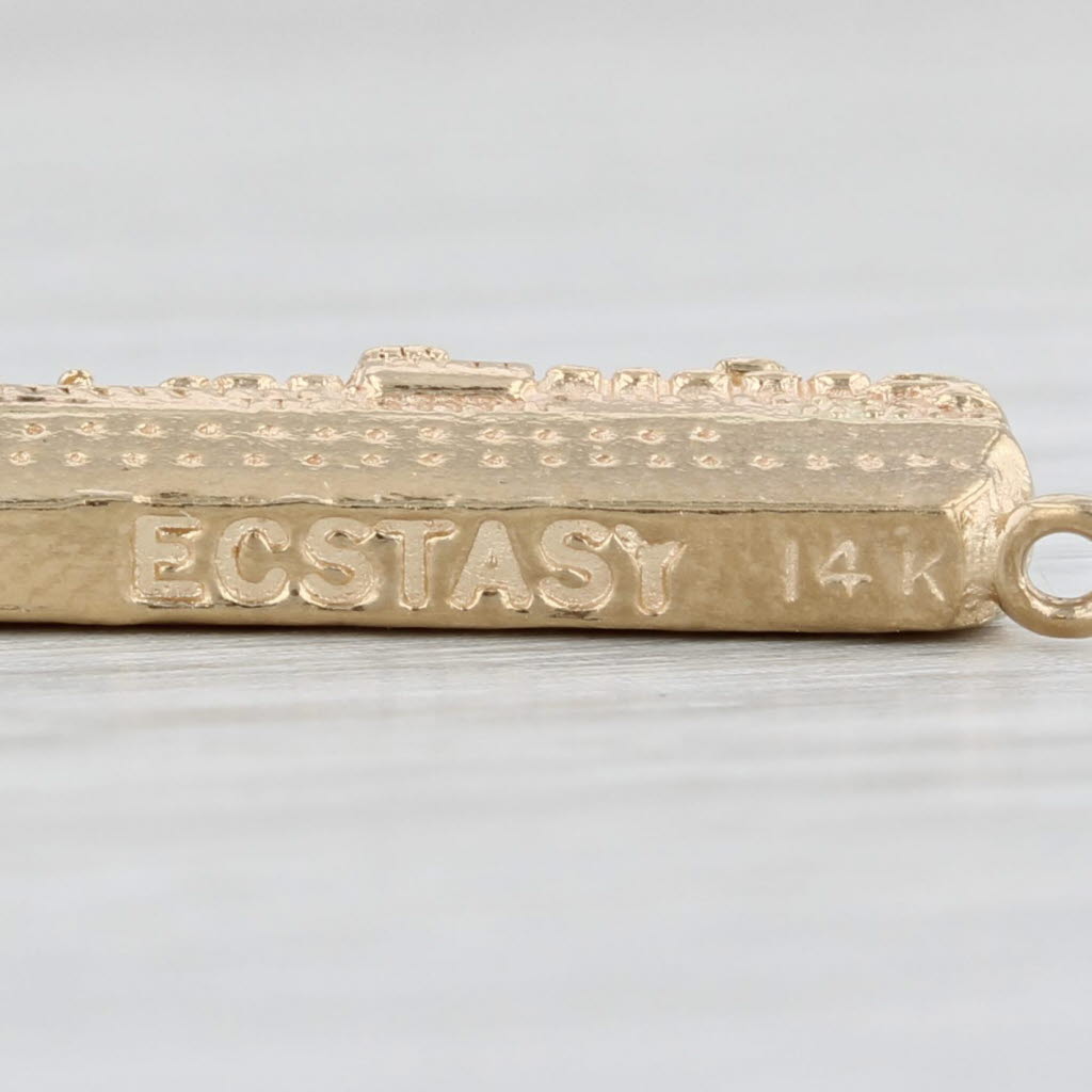 Light Gray Vintage Ecstasy Cruise Ship Charm 14k Yellow Gold Souvenir Pendant