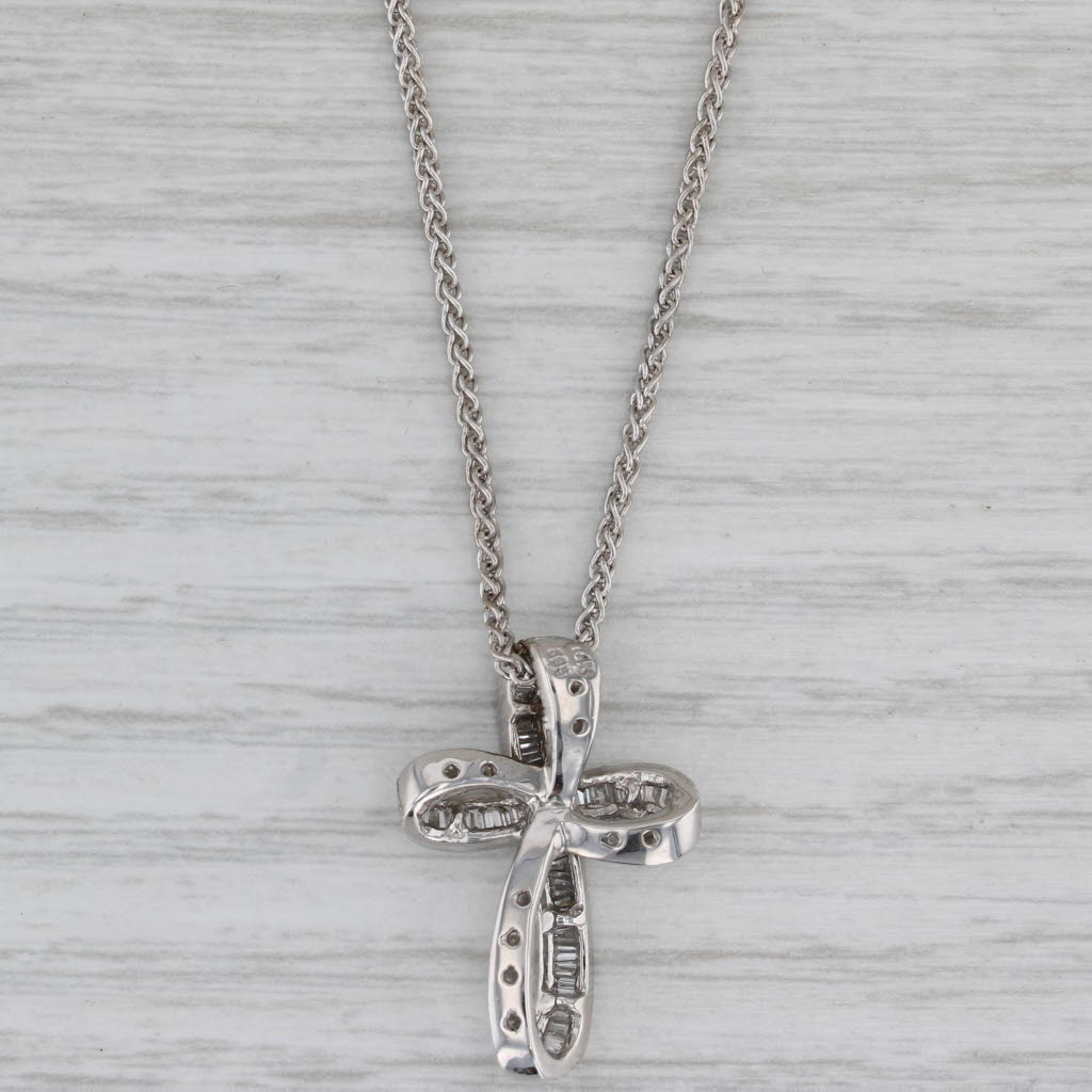 Gray 0.39ctw Diamond Ribbon Cross 14k White Gold Wheat Chain 18" Necklace