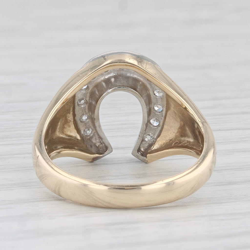 Light Gray 0.18ctw Diamond Horseshoe Ring 10k Yellow Gold Size 8.25 Luck Western