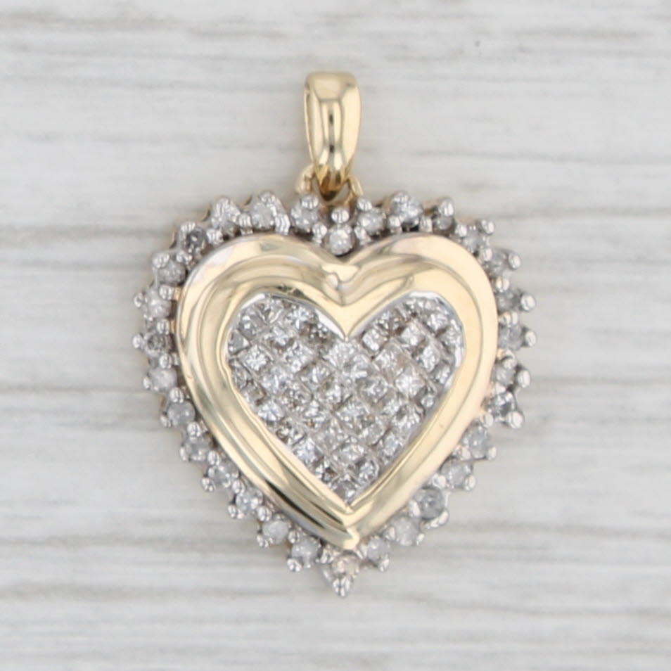 Light Gray 0.40ctw diamond Cluster Halo Heart Pendant 10k Gold Small Drop