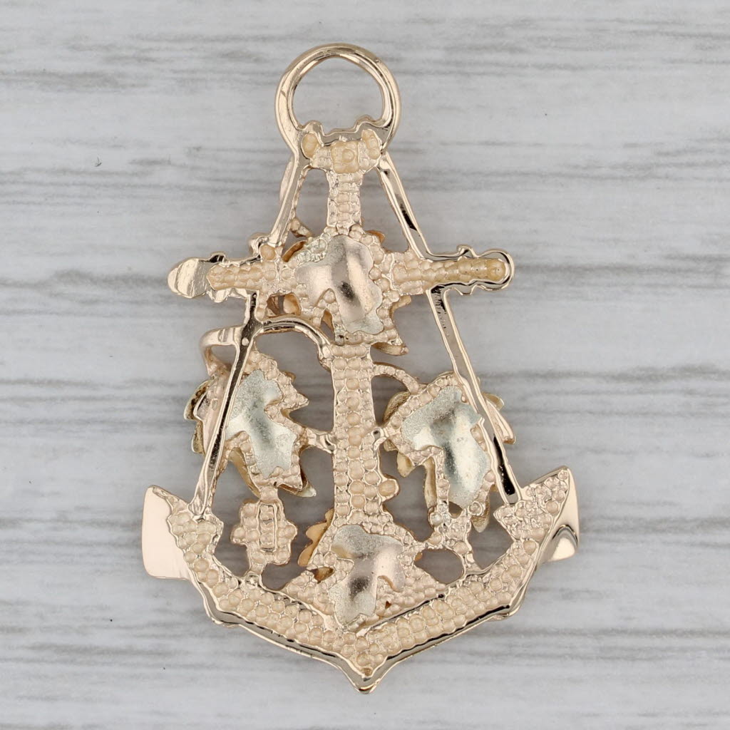 Gray Black Hills Gold Leaf Accented Anchor Pendant 10k Yellow Green Rose Gold