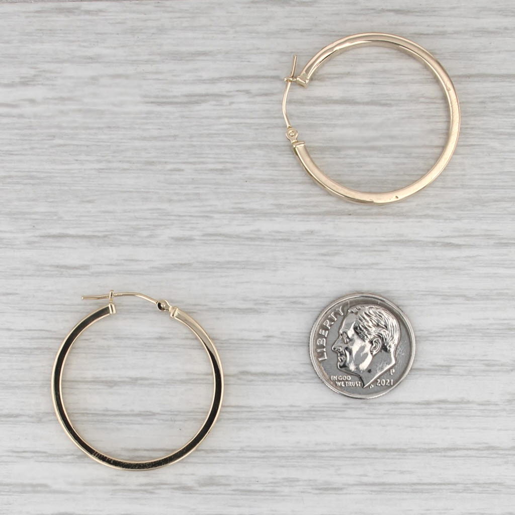 Round Hoop Earrings 14k Yellow Gold Snap Top Hoops 29 x 4mm