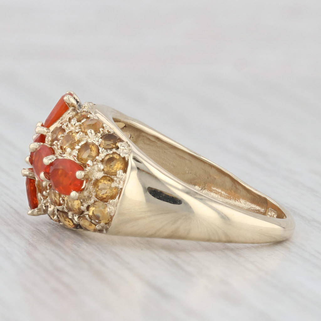 Light Gray 1.90ctw Mexican Fire Opal Citrine Cluster Ring 14k Yellow Gold Size 7 Cocktail