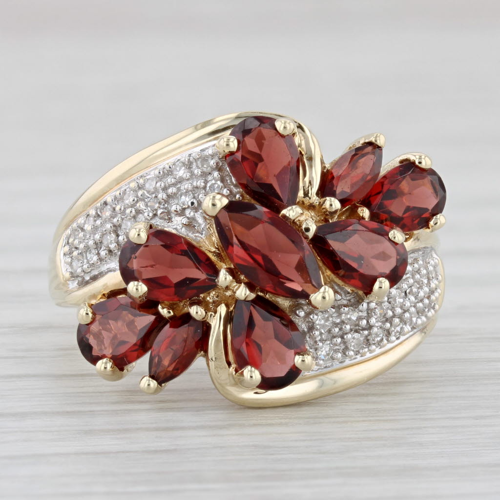 Light Gray 4.38ctw Garnet Diamond Cluster Ring 10k Yellow Gold Size 9.25 Bypass