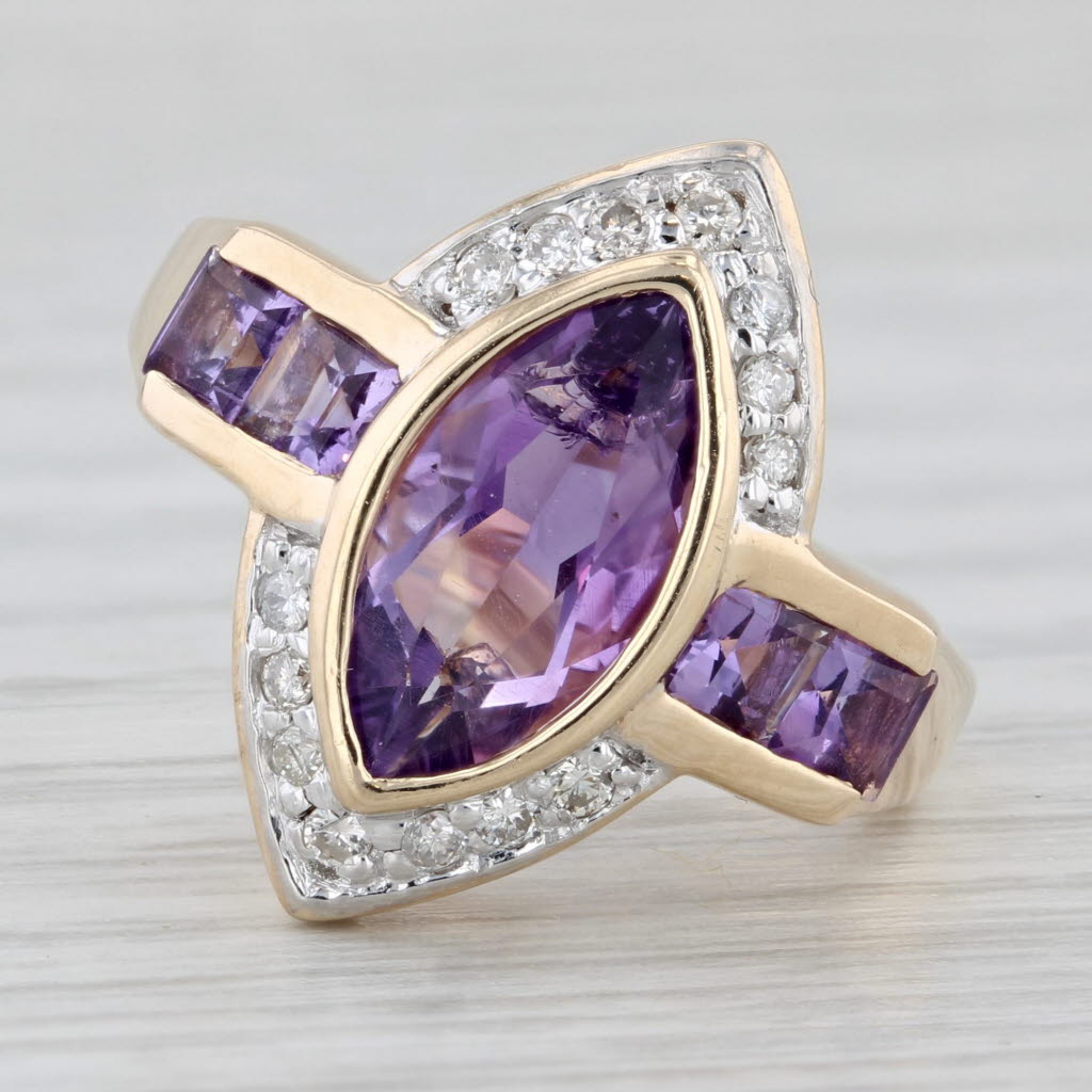 Light Gray 2.62ctw Marquise Amethyst Diamond Ring 10k Yellow Gold Size 6