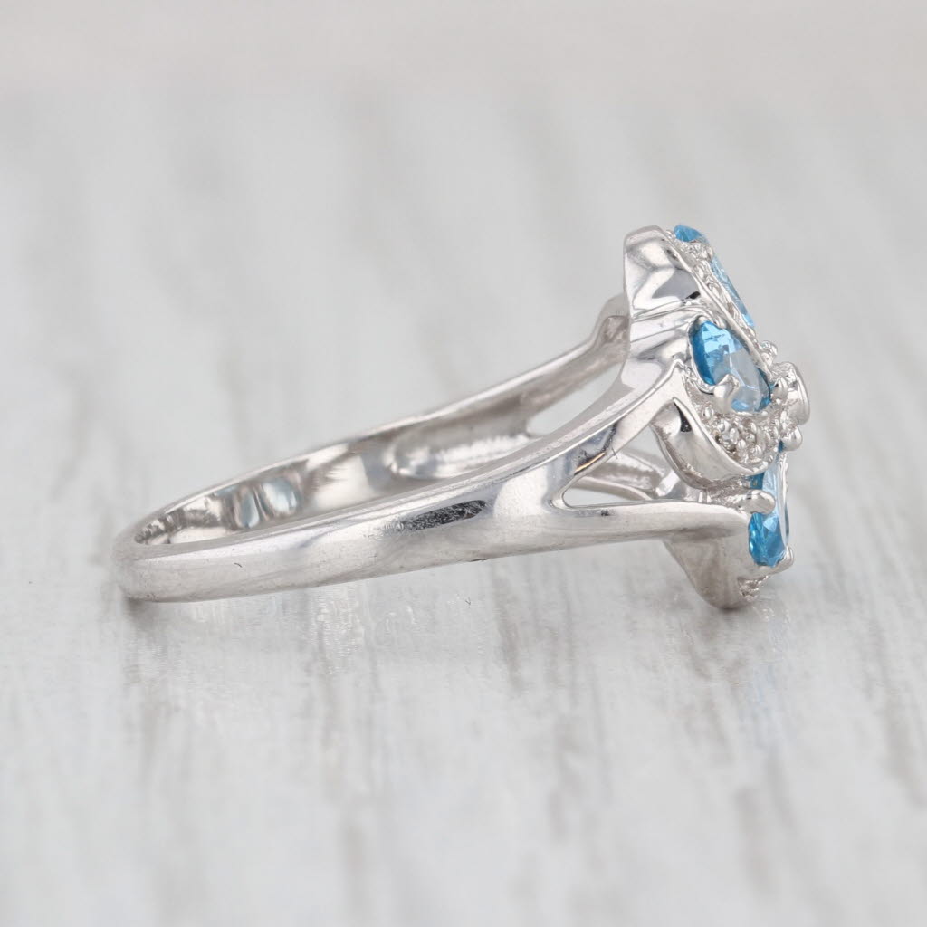 New 1.23ctw Blue Topaz Diamond Pinwheel Flower Ring Sterling Silver Size 7