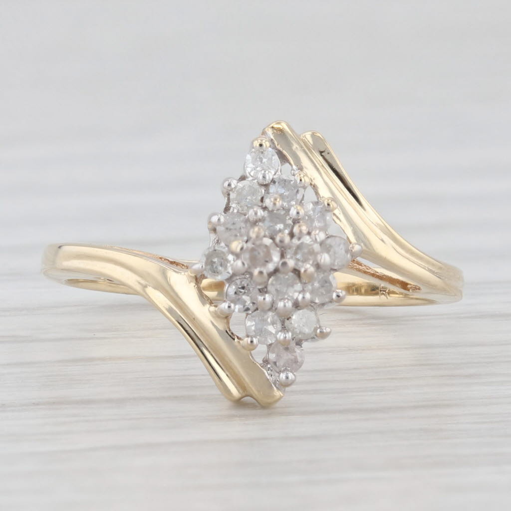 Light Gray Diamond Cluster Bypass Ring 10k Yellow Gold Size 6.5