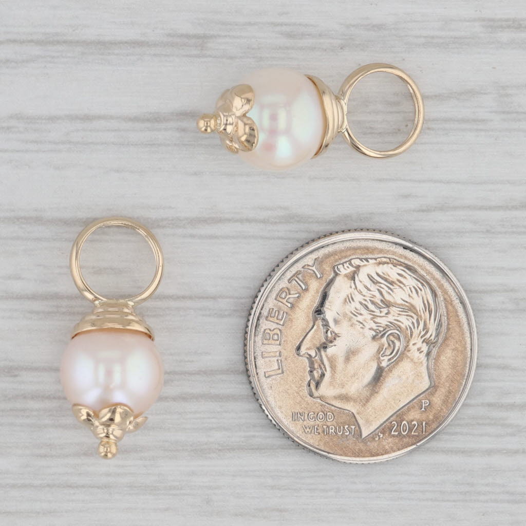 Gray Cultured Pearl Earring Enhancer Charms 14k Yellow Gold