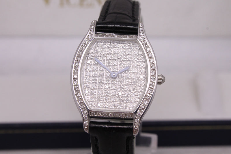 Vicence Milor 14k White Gold Pave Diamond Ladies Quartz Watch w