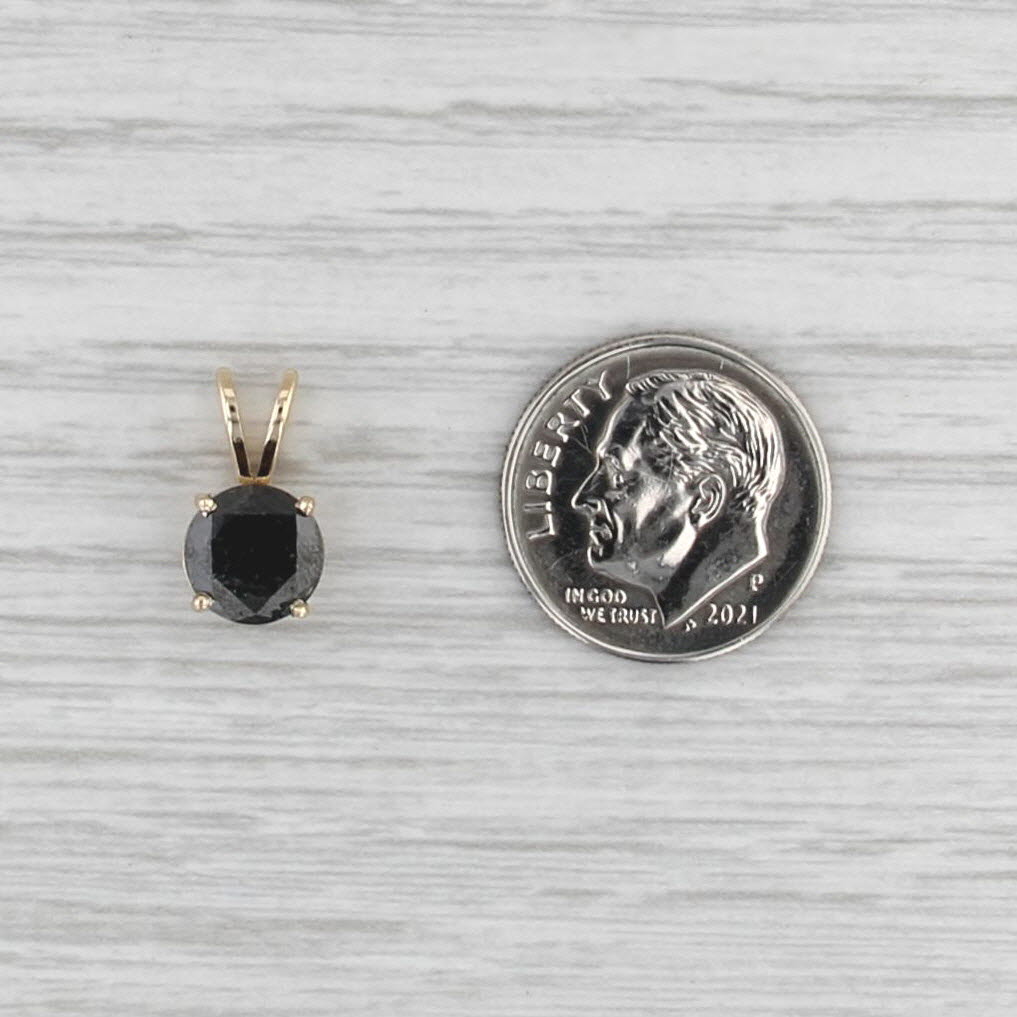 New 1.55ct Round Black Diamond Solitaire Pendant 14k Yellow Gold Small Drop