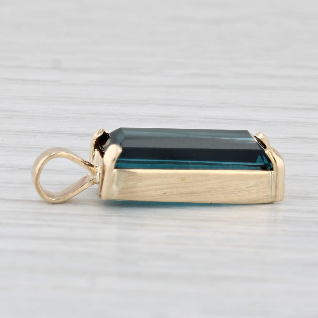 Light Gray 6ct Teal Lab Created Spinel Pendant 14k Yellow Gold Emerald Cut Solitaire