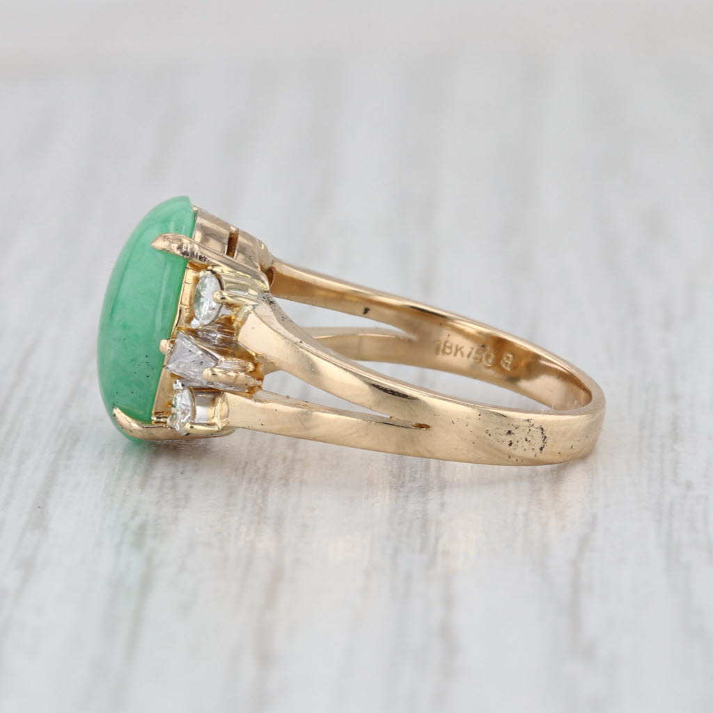 Green Jadeite Jade Cabochon 0.20ctw Diamond Ring 18k Yellow Gold Size 6.75