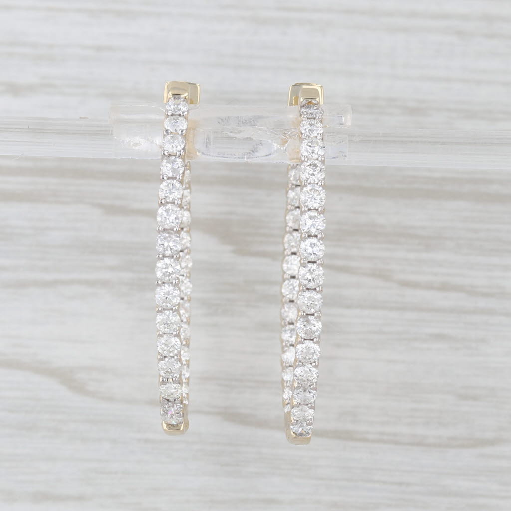2.85ctw Inside Out Diamond Oval Hoop Earrings 14k Yellow Gold Hinged Snap Top