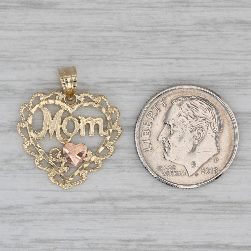 Gray Mom Heart Pendant 14k Yellow Rose Gold Small Gift Keepsake