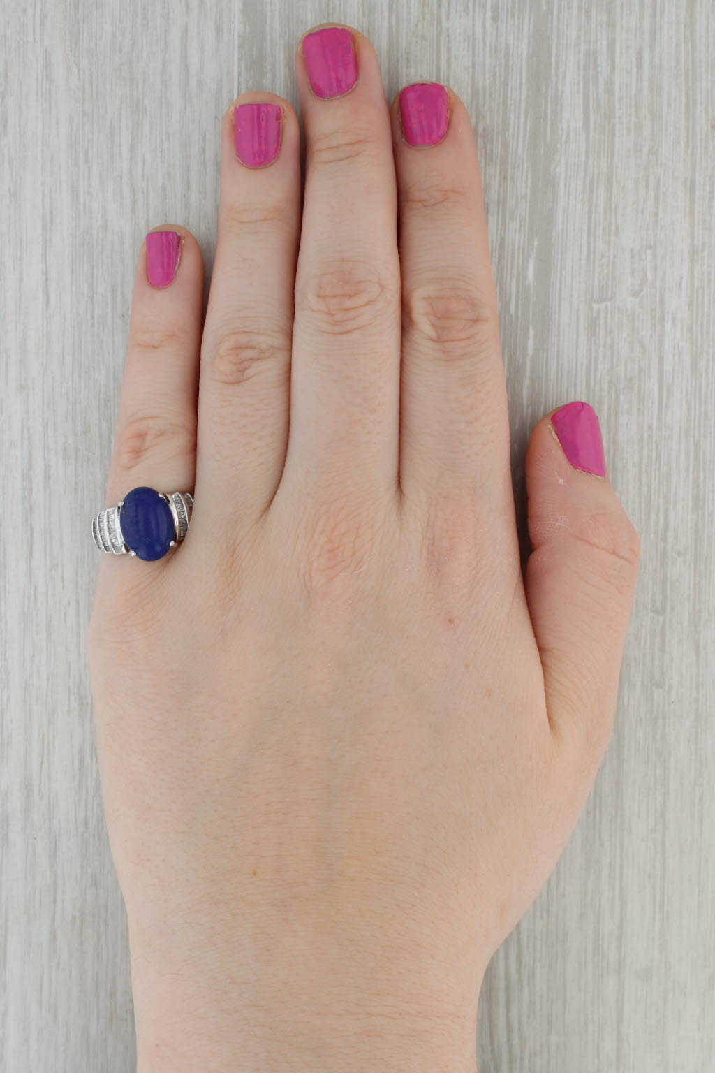 Dark Gray Lapis Lazuli 1.10ctw Diamond Ring 14k White Gold Size 7.25 Oval Cabochon