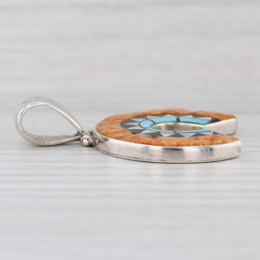 Vintage Navajo Mosaic Pendant Sterling Silver Native American Turquoise