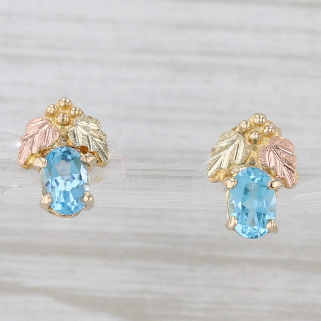 Light Gray 1.22ctw Blue Topaz Stud Earrings 14k Yellow Gold Mt Rushmore Black Hills Gold