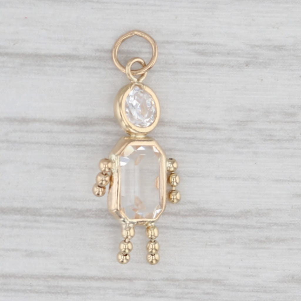 Cubic Zirconia Glass May Birthstone Girl Charm 14k Yellow Gold Pendant