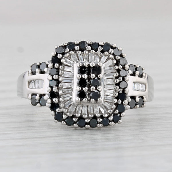 0.75ctw Black White Diamond Halo Ring 10k White Gold Size 7