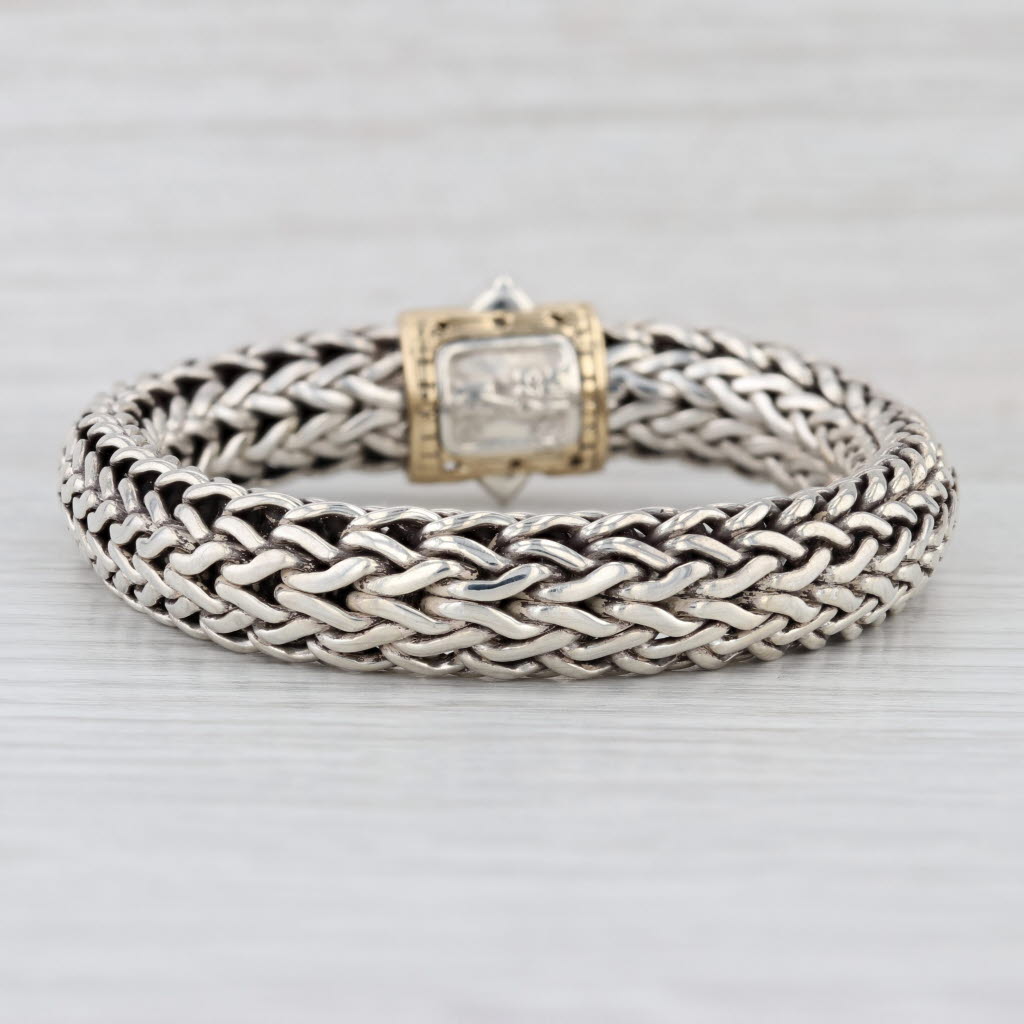 John Hardy Classic Wheat Chain Bracelet Sterling Silver 18k Gold 6.75" 10.5mm