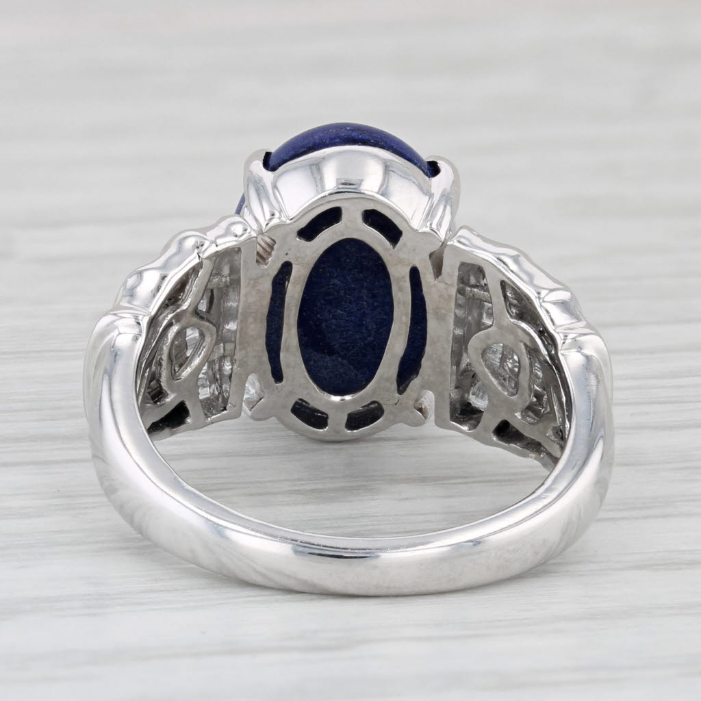 Light Gray Lapis Lazuli 1.10ctw Diamond Ring 14k White Gold Size 7.25 Oval Cabochon